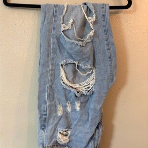 SHEIN Light Blue Distressed Boyfriend Jeans